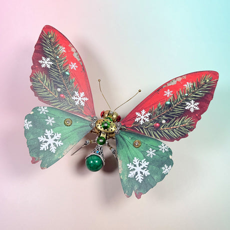 Finished Metal Butterfly Mechanical Model with Steampunk Gears and Christmas-Inspired Design - Victmax