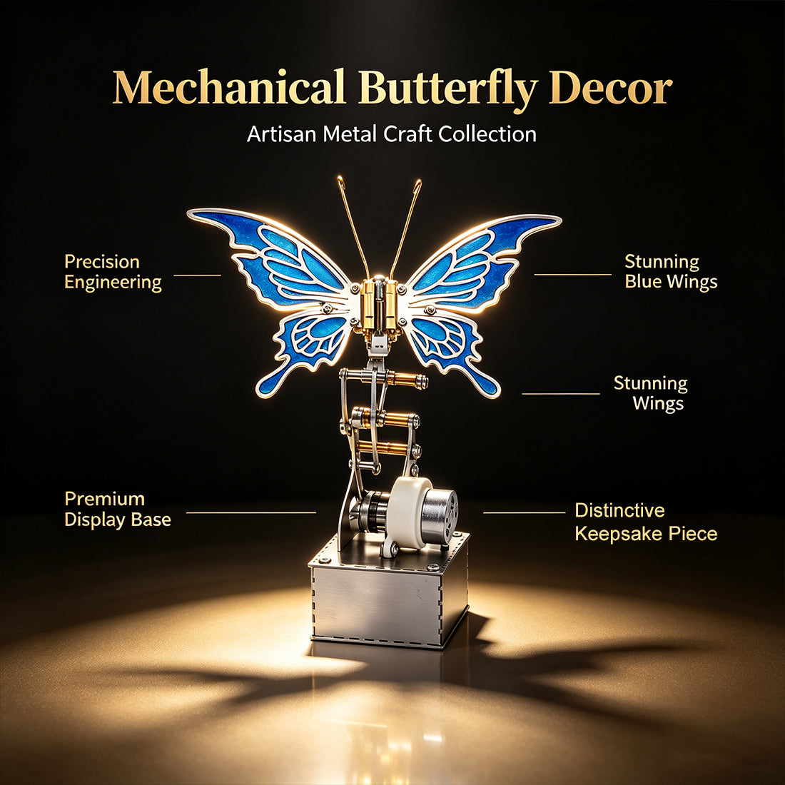 Finished Steampunk Mechanical Butterfly Insect Sculpture with Moving Metal Wings for Desk Decor - VICTMAX
