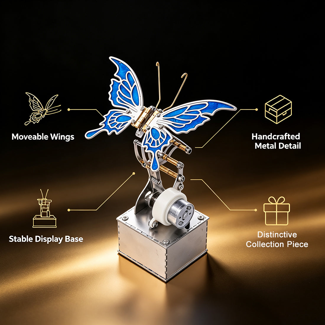 Finished Steampunk Mechanical Butterfly Insect Sculpture with Moving Metal Wings for Desk Decor - VICTMAX