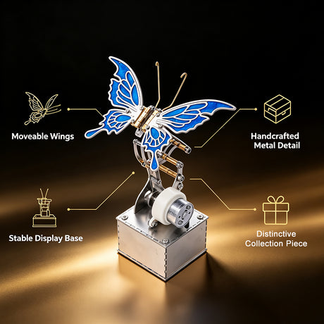 Finished Steampunk Mechanical Butterfly Insect Sculpture with Moving Metal Wings for Desk Decor - VICTMAX