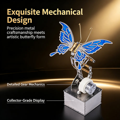 Mechanical Butterfly Insect Metal Model with Electric Flapping Wings and Steampunk Design - VICTMAX