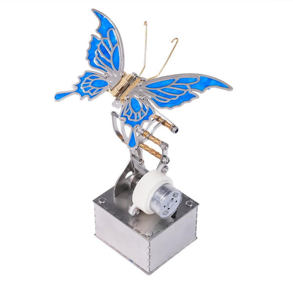 Finished Steampunk Mechanical Butterfly Insect Sculpture with Moving Metal Wings for Desk Decor - VICTMAX