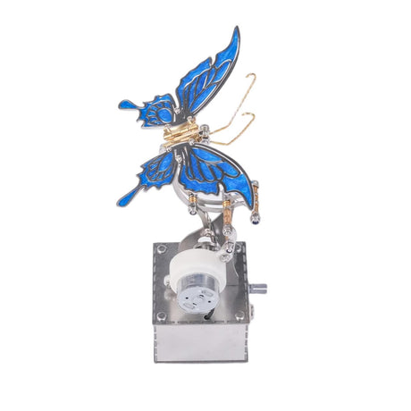 Finished Steampunk Mechanical Butterfly Insect Sculpture with Moving Metal Wings for Desk Decor - VICTMAX