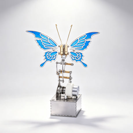 Finished Steampunk Mechanical Butterfly Insect Sculpture with Moving Metal Wings for Desk Decor - VICTMAX