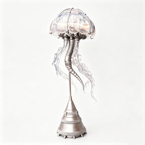 Steampunk Mechanical Jellyfish Sculpture with LED Ambient Light and Transparent Tentacles - VICTMAX