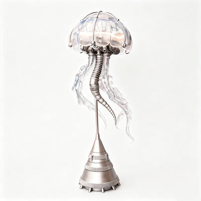 Steampunk Mechanical Jellyfish Sculpture with LED Ambient Light and Transparent Tentacles - VICTMAX