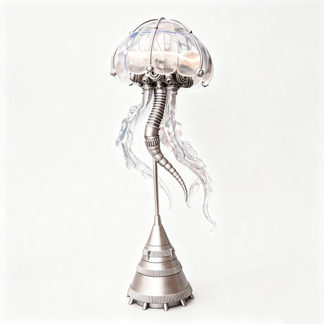 Steampunk Mechanical Jellyfish Sculpture with LED Ambient Light and Transparent Tentacles - VICTMAX