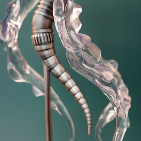 Steampunk Mechanical Jellyfish Sculpture with LED Ambient Light and Transparent Tentacles - VICTMAX