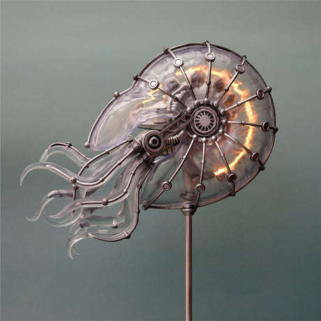 Handcrafted Mechanical Sea Snail Resin Statue with Glowing Transparent Shell and Industrial Steampunk Style - VICTMAX