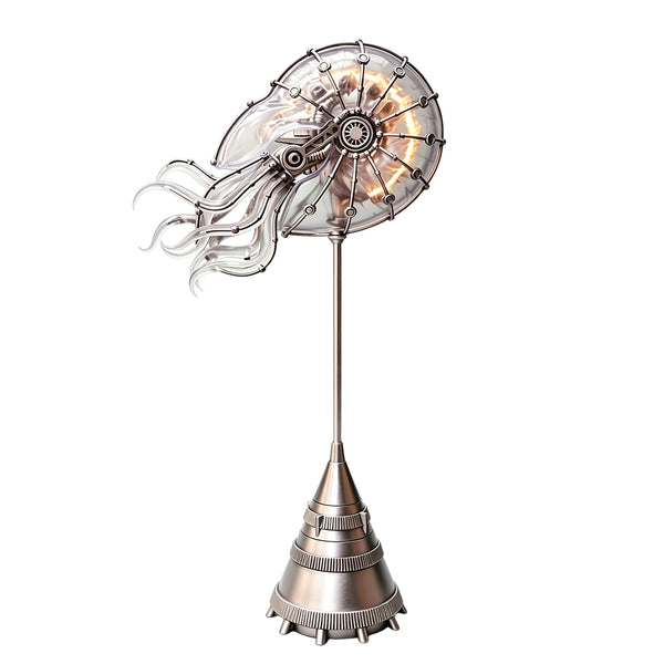 Steampunk Mechanical Sea Snail Sculpture with LED Light, Transparent Shell Gear Design Desktop Decor - VICTMAX