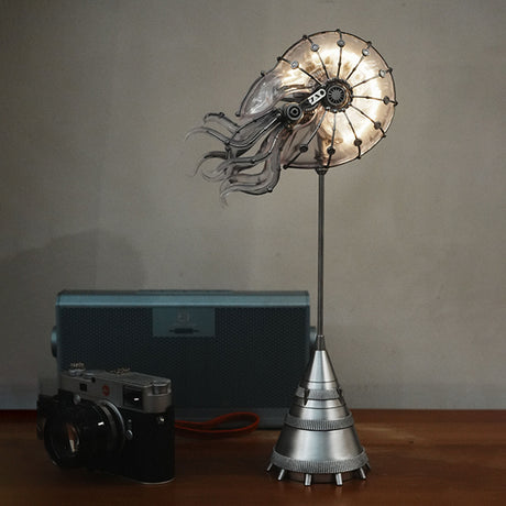 Handcrafted Mechanical Sea Snail Resin Statue with Glowing Transparent Shell and Industrial Steampunk Style - VICTMAX
