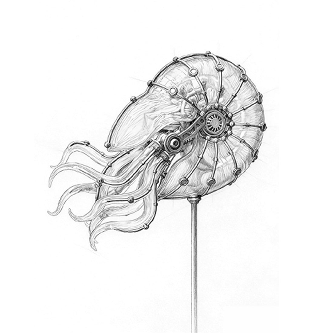 Handcrafted Mechanical Sea Snail Resin Statue with Glowing Transparent Shell and Industrial Steampunk Style - VICTMAX