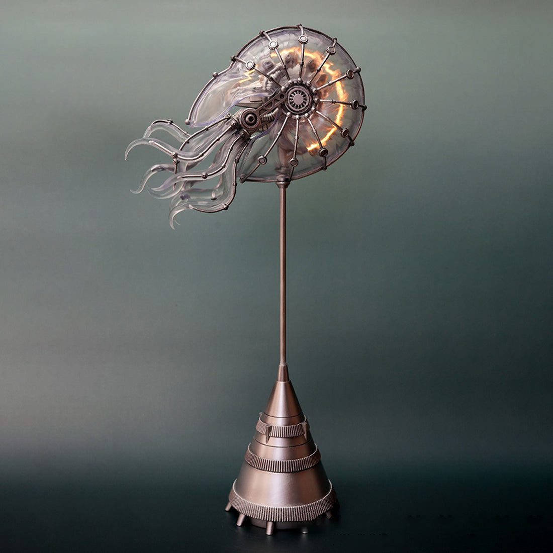 Handcrafted Mechanical Sea Snail Resin Statue with Glowing Transparent Shell and Industrial Steampunk Style - VICTMAX