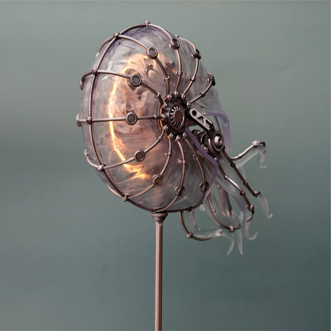 Handcrafted Mechanical Sea Snail Resin Statue with Glowing Transparent Shell and Industrial Steampunk Style - VICTMAX