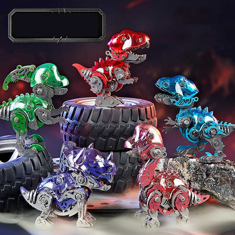 DIY Q Version Metal Dinosaur Puzzle Model Kit Red 126PCS Mechanical Dinosaur Assembly Model-Victmax