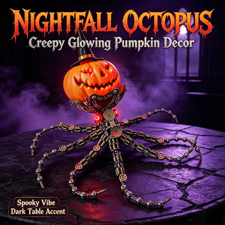 Steampunk Mechanical Octopus Metal Model Kit with Pumpkin Head, Halloween Decor, 2400+PCS DIY Assembly Sculpture with LED Lights - VICTMAX