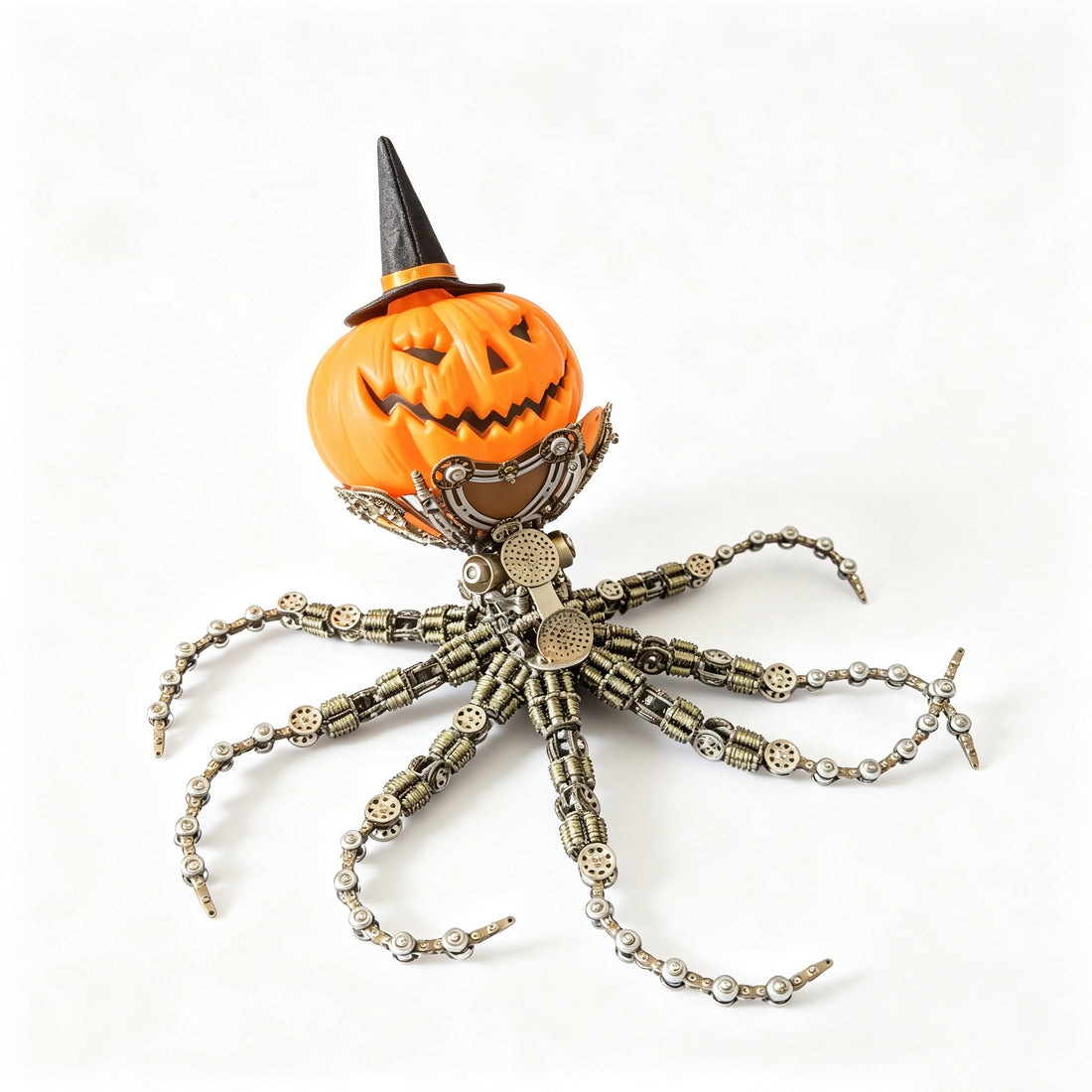 Steampunk Mechanical Octopus Metal Model Kit with Pumpkin Head, Halloween Decor, 2400+PCS DIY Assembly Sculpture with LED Lights - VICTMAX