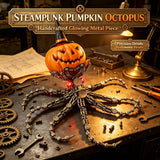 Steampunk Mechanical Octopus Metal Model Kit with Pumpkin Head, Halloween Decor, 2400+PCS DIY Assembly Sculpture with LED Lights - VICTMAX