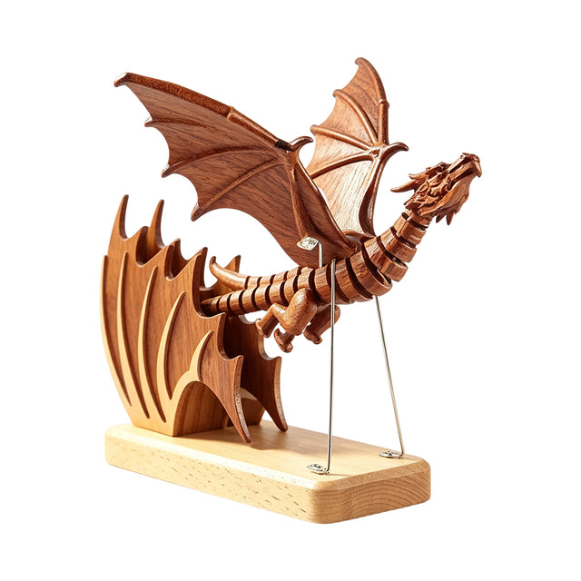 Handcrafted Sapele Wood Bionic Dragon Desktop Sculpture - VICTMAX