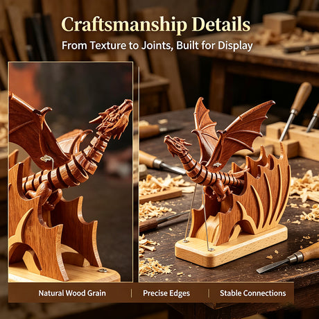 Handcrafted Sapele Wood Bionic Dragon Desktop Sculpture - VICTMAX