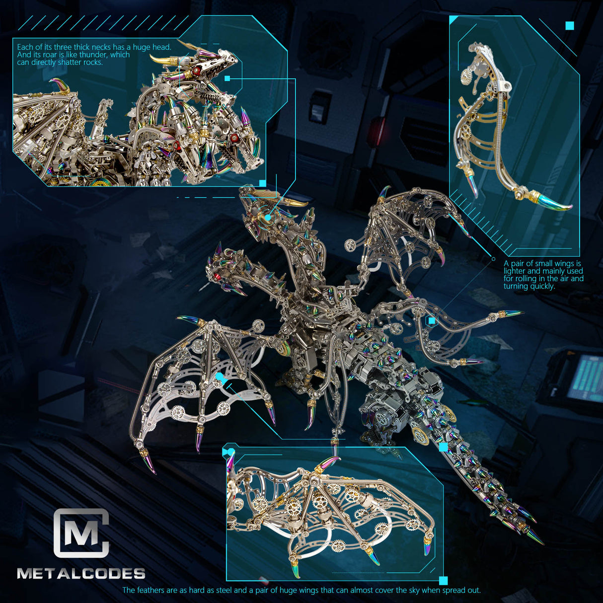 Three-Headed Mechanical Dragon Metal Model DIY Assembly Kit Victmax