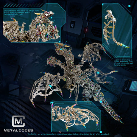 Three-Headed Mechanical Dragon Metal Model DIY Assembly Kit Victmax