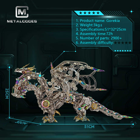 Three-Headed Mechanical Dragon Metal Model DIY Assembly Kit Victmax