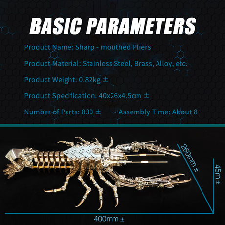 Mechanical Lobster Metal Model Kit 830PCS DIY Steampunk Assembly Industrial Gear Sculpture Display VICTMAX