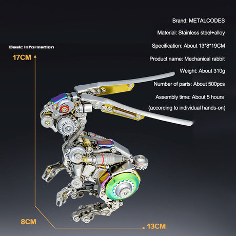 3D Mechanical Rabbit Puzzle Set 500PCS DIY Assembly Metal Model Punk Style Collectible Figurine Display VICTMAX