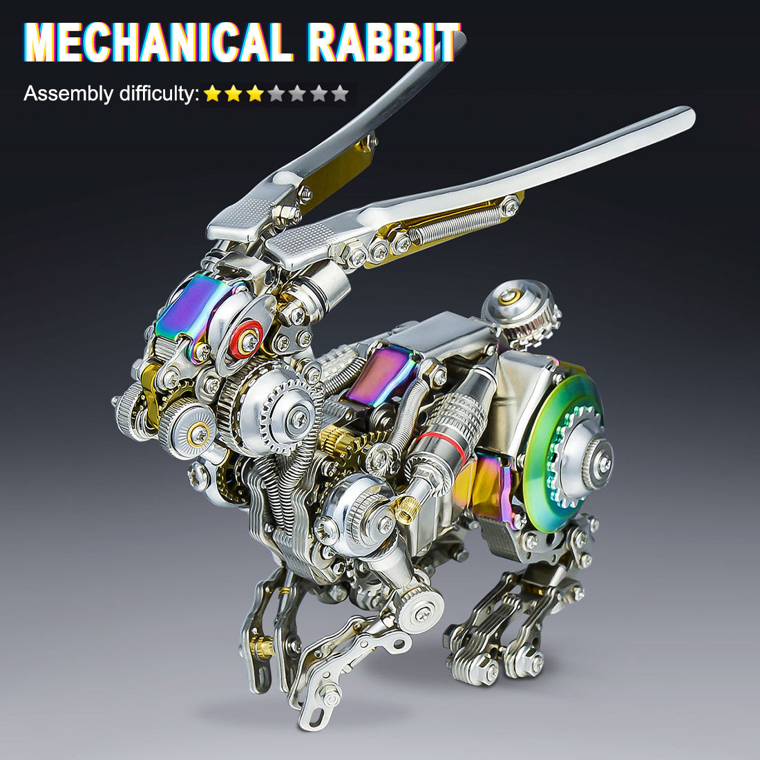 3D Mechanical Rabbit Puzzle Set 500PCS DIY Assembly Metal Model Punk Style Collectible Figurine Display VICTMAX