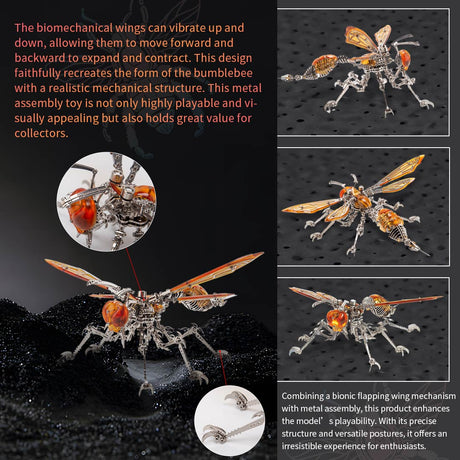 DIY Metal Wasp Model Kit 420+PCS Mechanical Insect Sculpture Steampunk Desk Decor Collectible VICTMAX