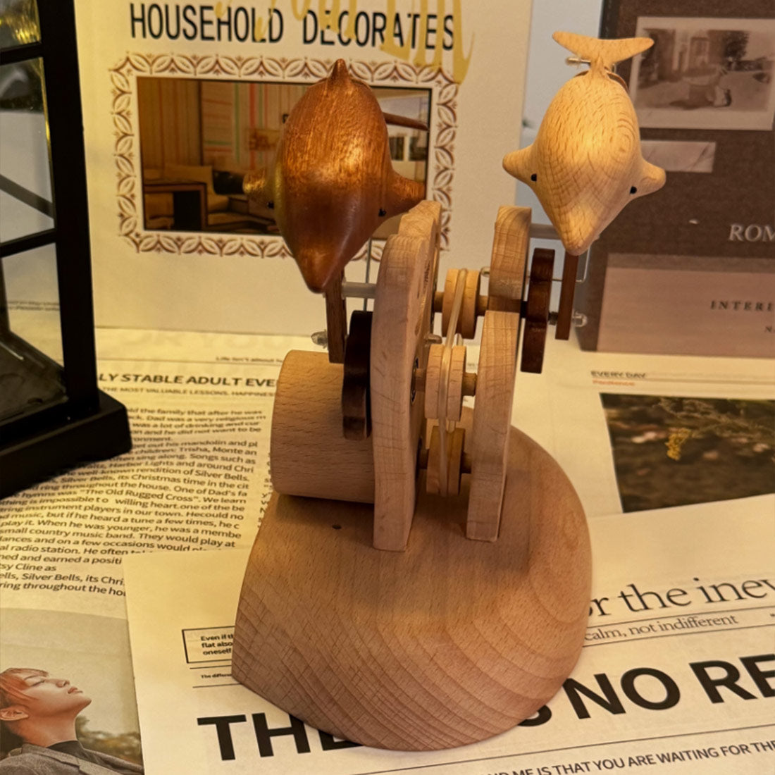 Wooden Dolphin Bionic Biological Dynamic Model, Office & Home Desktop Relaxation Decor - VICTMAX