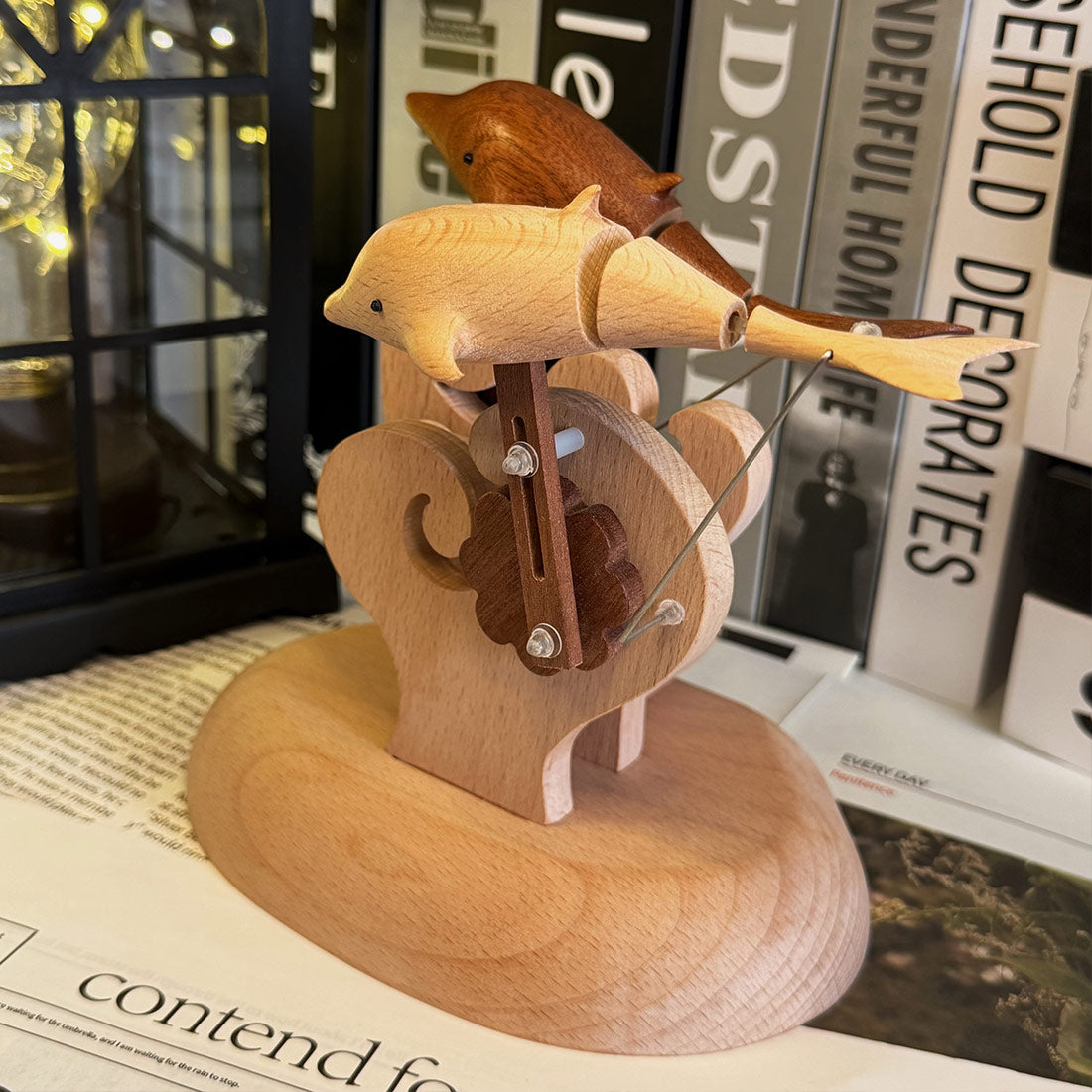 Wooden Dolphin Bionic Biological Dynamic Model, Office & Home Desktop Relaxation Decor - VICTMAX