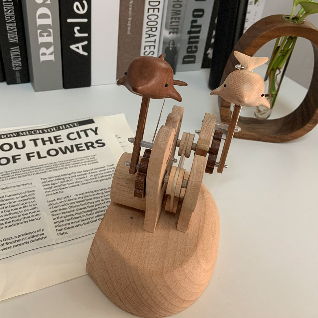 Wooden Dolphin Bionic Biological Dynamic Model, Office & Home Desktop Relaxation Decor - VICTMAX