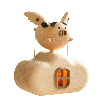 Mechanical Wooden Flying Pig Dynamic Motion Desk Decor - VICTMAX