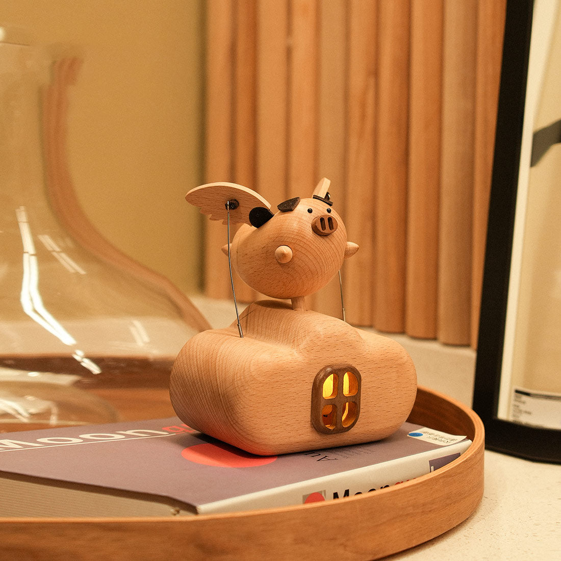 Mechanical Wooden Flying Pig Dynamic Motion Desk Decor - VICTMAX