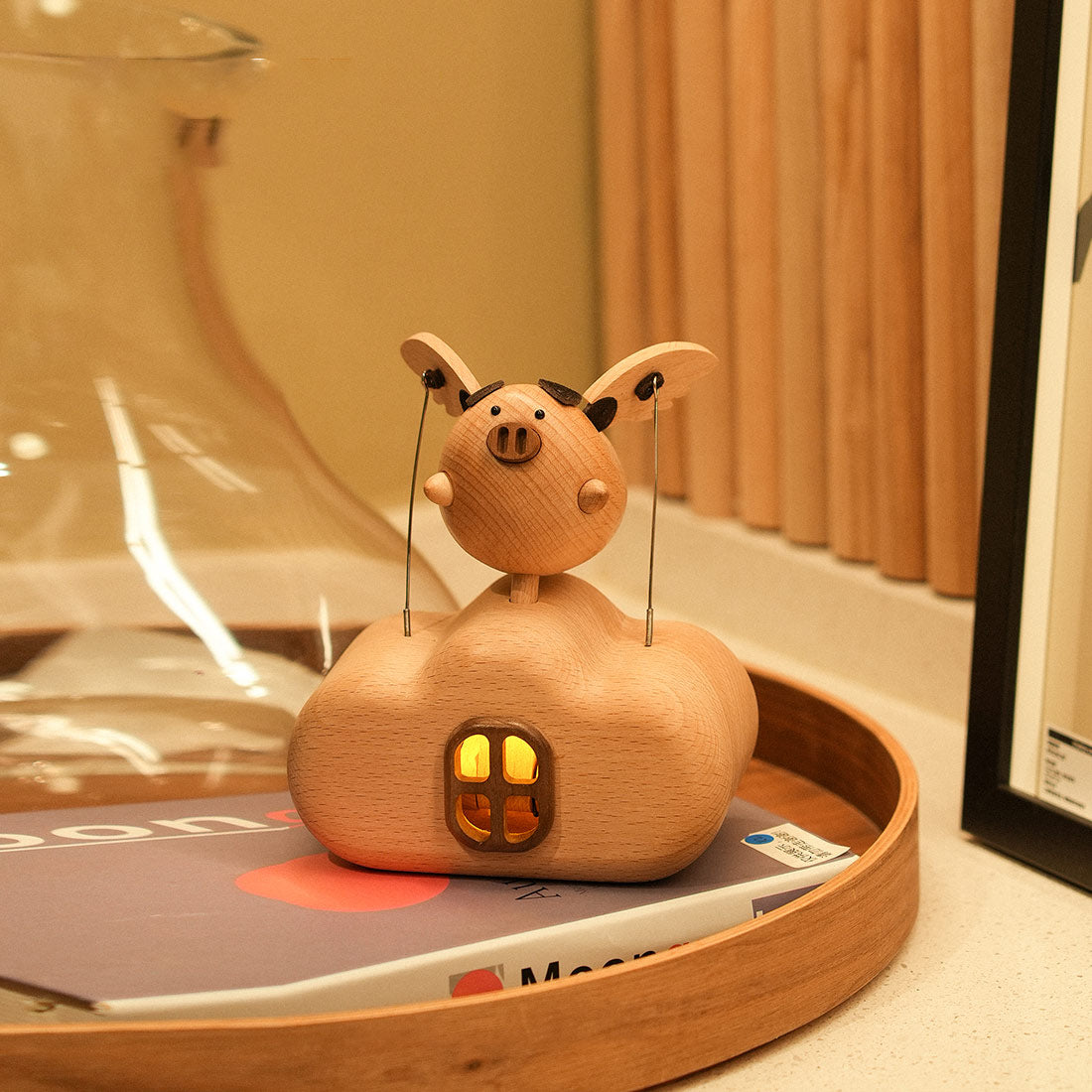 Mechanical Wooden Flying Pig Dynamic Motion Desk Decor - VICTMAX