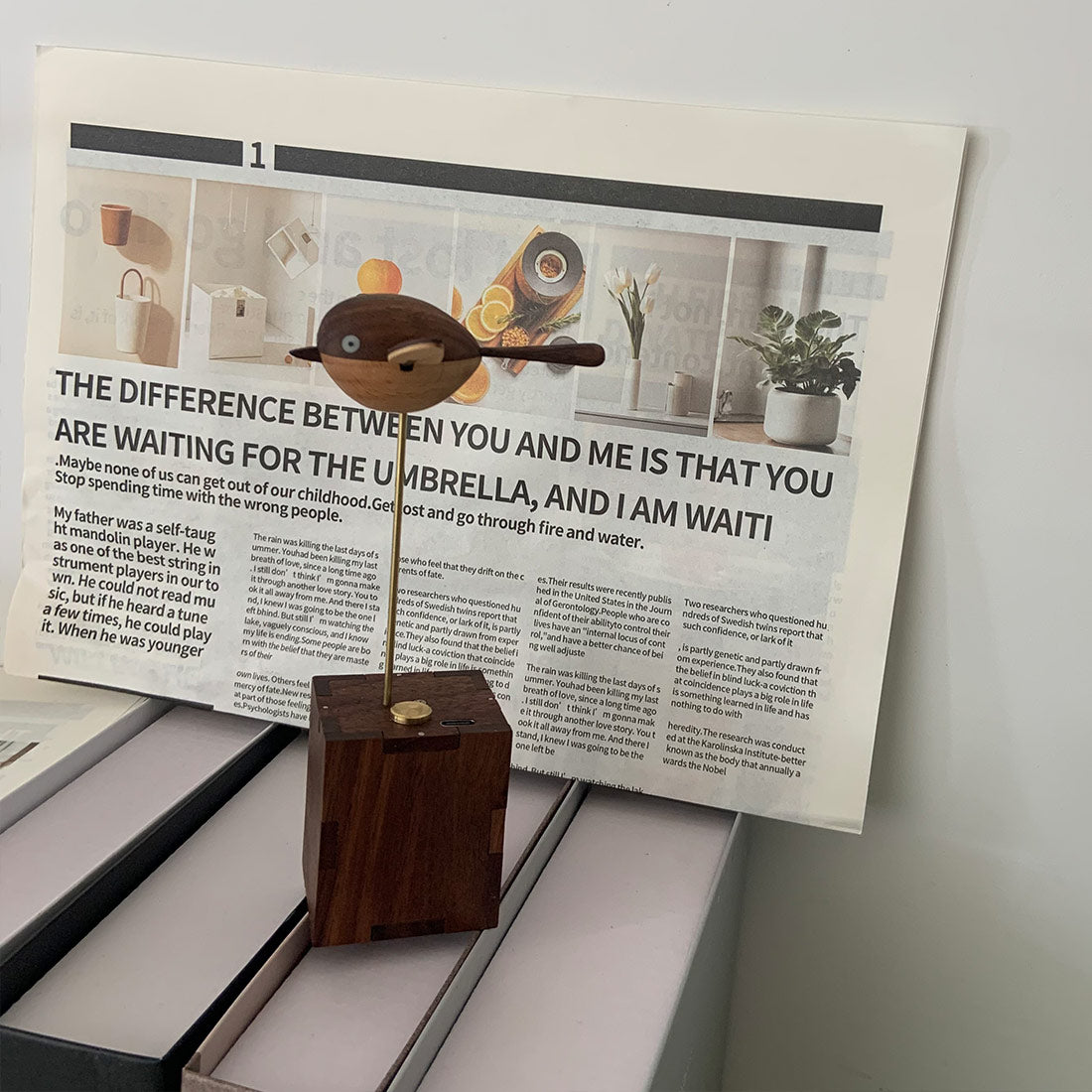 Wooden Long-Tailed Tit Bird Bionic Biological Dynamic Model, Office & Home Desktop Relaxation Decor - VICTMAX