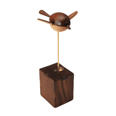 Wooden Long-Tailed Tit Bird Bionic Biological Dynamic Model, Desktop Relaxation Decor - VICTMAX