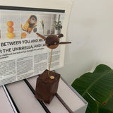 Wooden Long-Tailed Tit Bird Bionic Biological Dynamic Model, Office & Home Desktop Relaxation Decor - VICTMAX