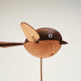 Wooden Long-Tailed Tit Bird Bionic Biological Dynamic Model, Desktop Relaxation Decor - VICTMAX
