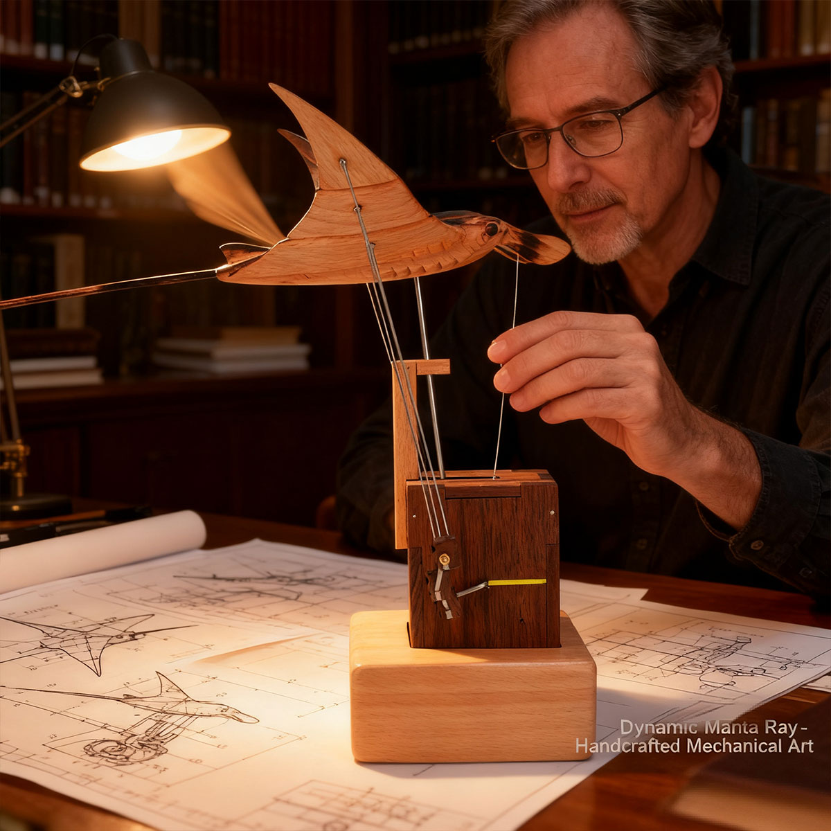 Wooden Manta Ray Bionic Marine Biological Dynamic Model, Desktop Relaxation Decor Applicable Scenarios- VICTMAX