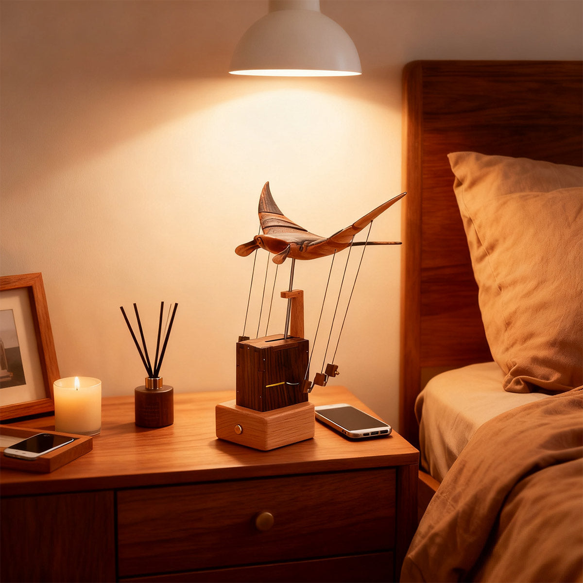 Wooden Manta Ray Bionic Marine Biological Dynamic Model, Desktop Relaxation Decor Applicable Scenarios- VICTMAX