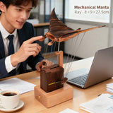 Wooden Manta Ray Bionic Marine Biological Dynamic Model, Desktop Relaxation Decor Size - VICTMAX 