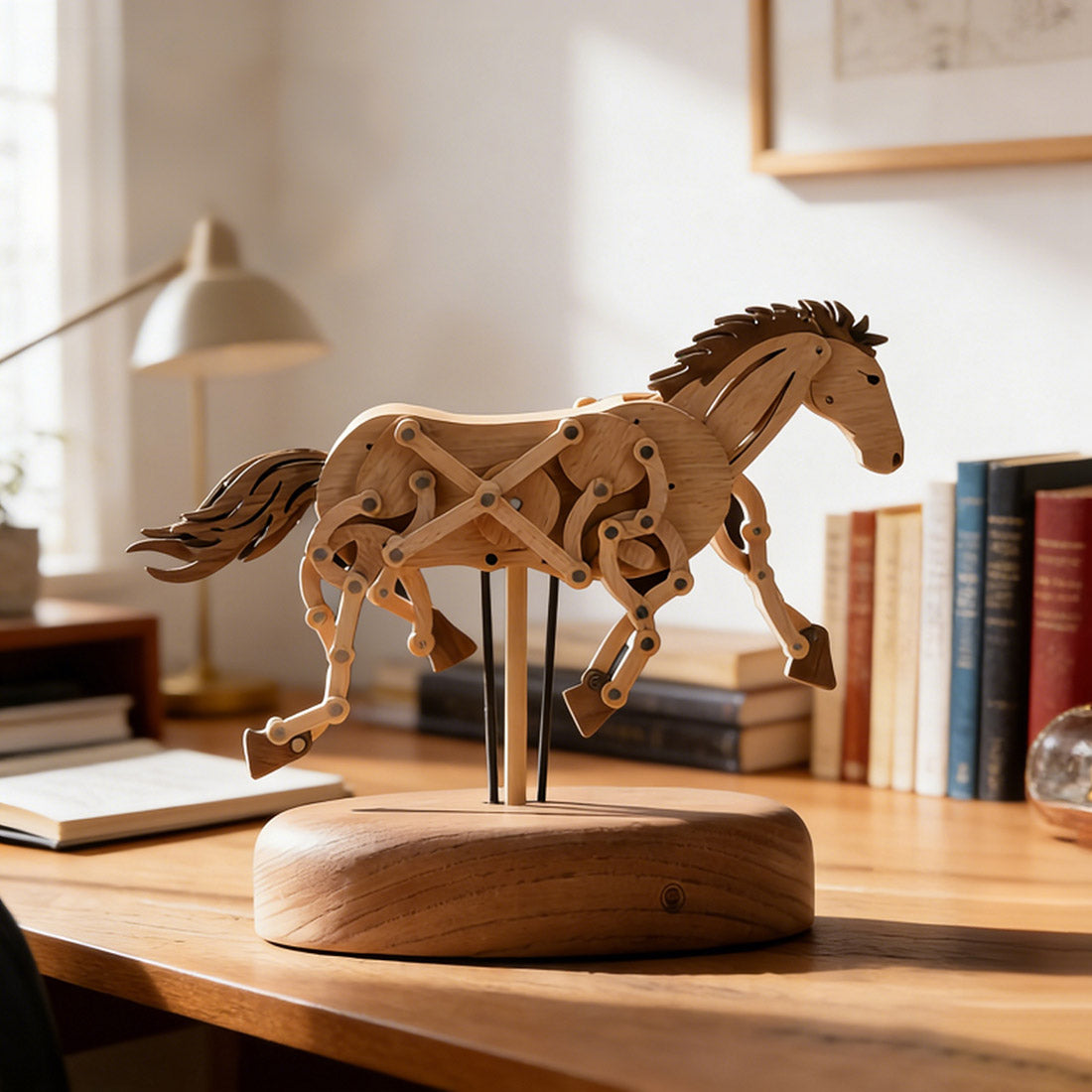 Handcrafted Wooden Mechanical Running Horse Dynamic Motion Desk Decor - VICTMAX