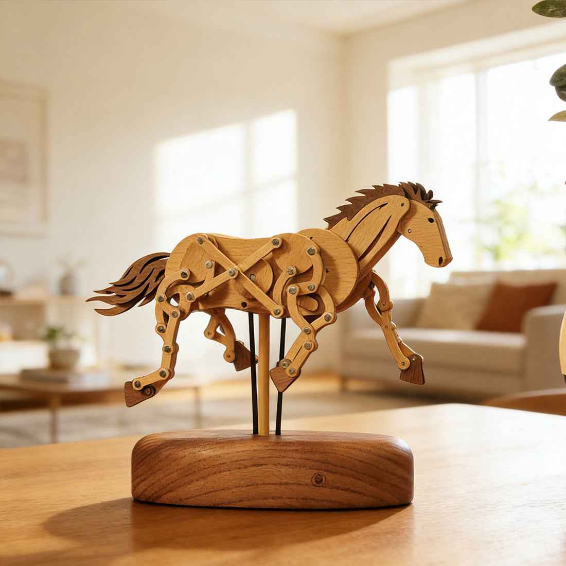 Handcrafted Wooden Mechanical Running Horse Dynamic Motion Desk Decor - VICTMAX