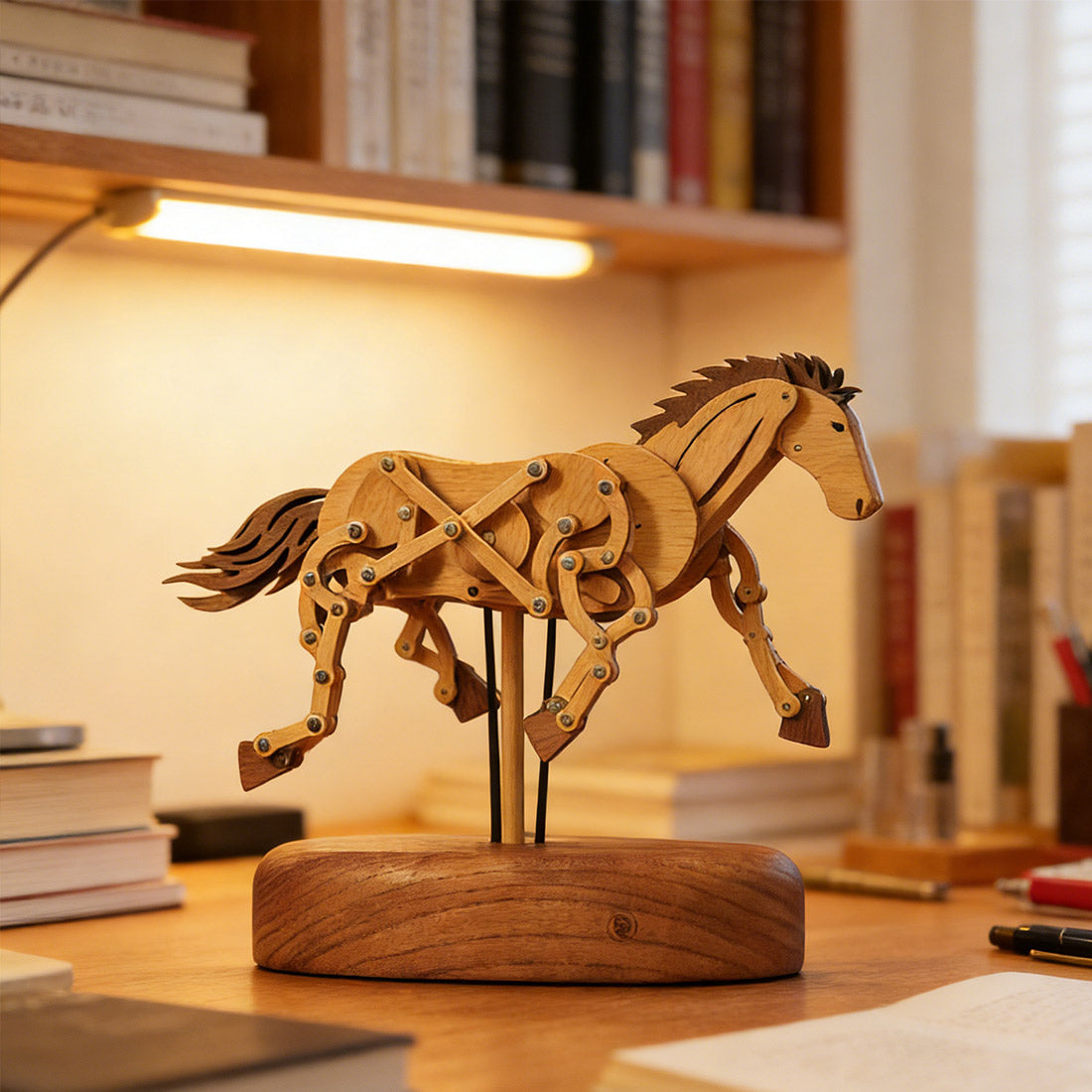 Handcrafted Wooden Mechanical Running Horse Dynamic Motion Desk Decor - VICTMAX