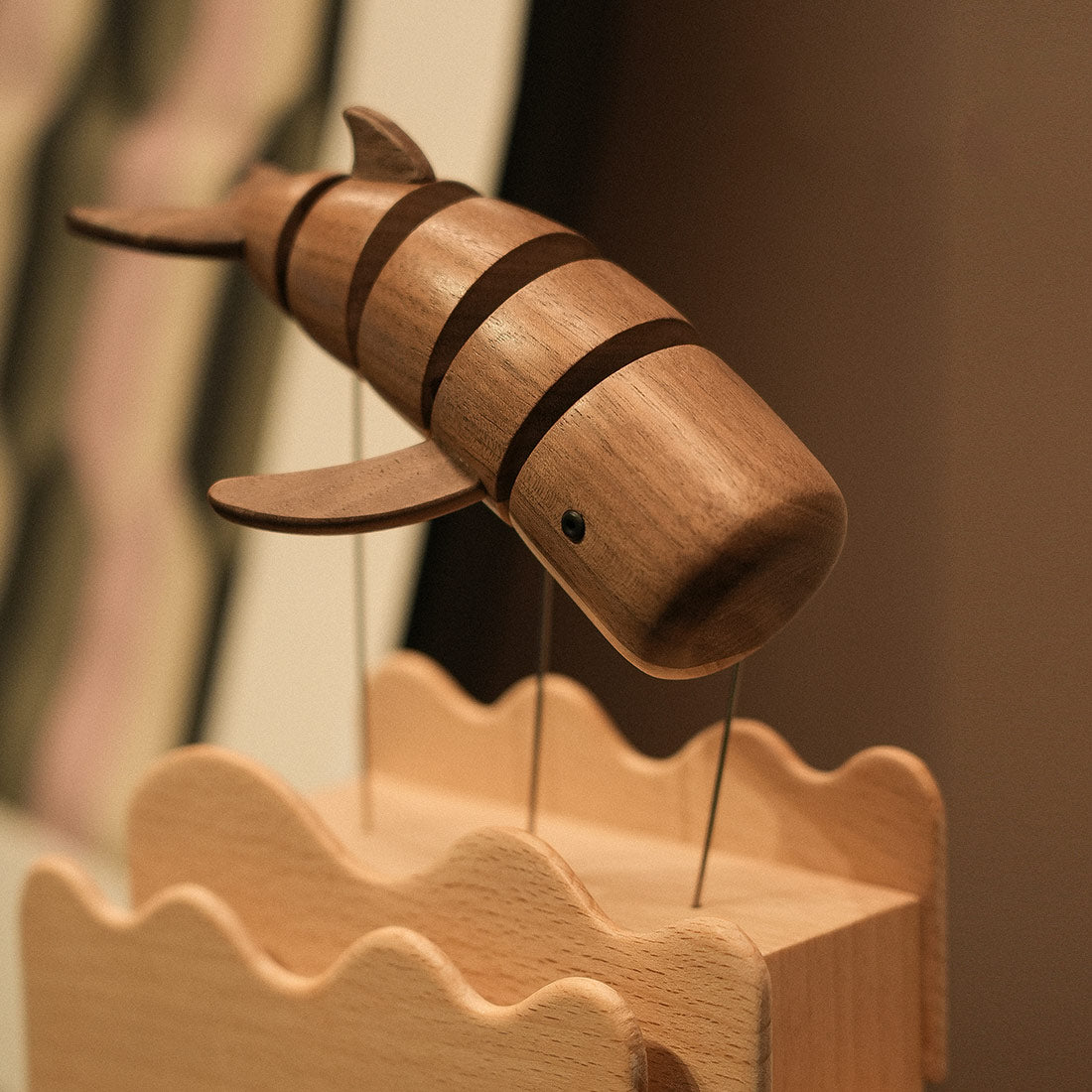Handcrafted Wooden Bionic Whale Automaton Kinetic Art Sculpture (Non-Music Box)