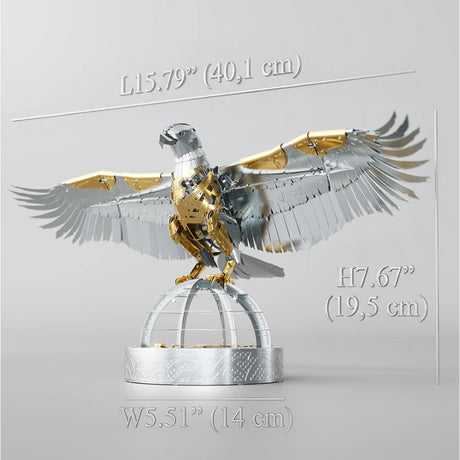 3D metal mechanical bird model dimensions and display size, collectible steampunk desk decoration for home or office - VICTMAX