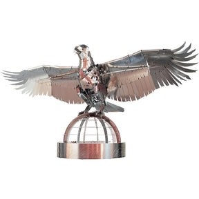 3D Metal Mechanical Bird Model Kit assembled in silver armor finish, stainless steel steampunk DIY puzzle with display base for desktop decoration and collection - VICTMAX